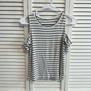 American Eagle Black and White Striped Cold Shoulder Top